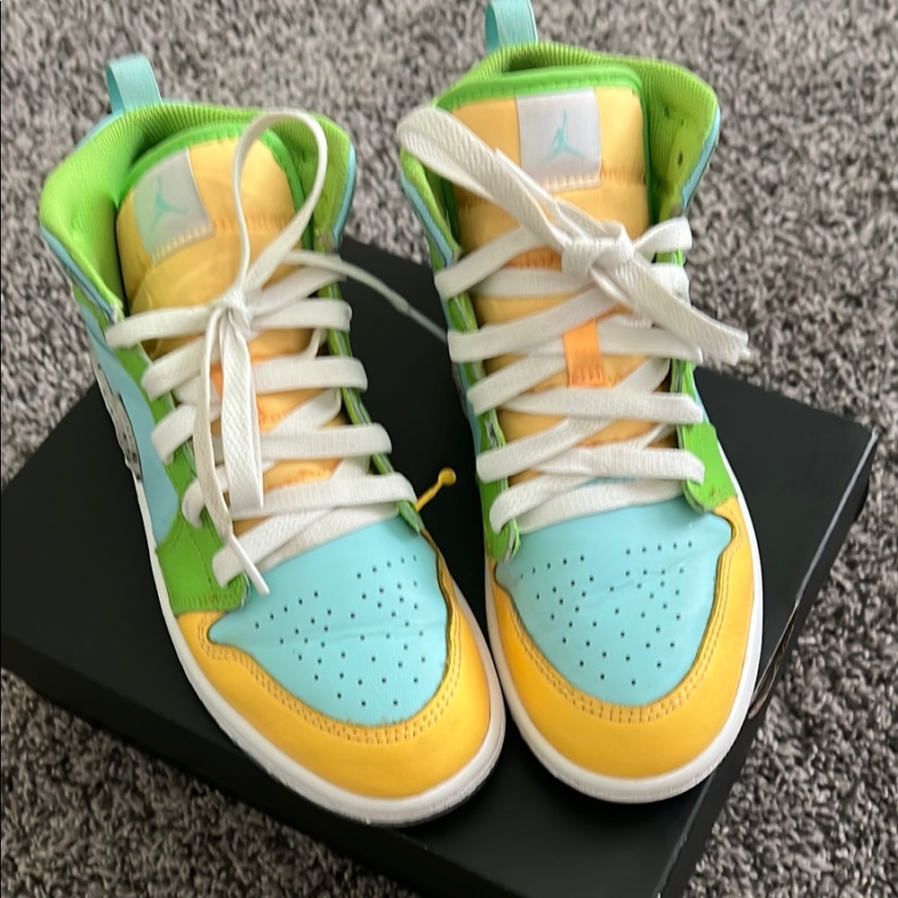 Nike Yellow and Green High-Top Sneakers - Picture 2 of 3